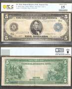 $5 1914 FRN Blue Seal and Serial numbers Kansas City PCGS BN Choice Fine 15