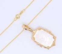 Gorgeous Yellow Gold Greek Key White Agate Enhancer Pendant on Chain