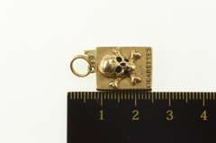 14K Yellow Gold Retro 3D Skull Crossbones Cigarette Pack Charm/Pendant