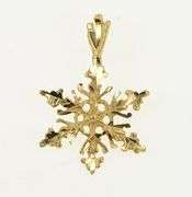 14K Yellow Gold Diamond Cut Snow Flake Winter Motif Charm/Pendant