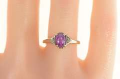 14K White Gold Oval Syn. Star Ruby Diamond 1940's Statement Ring