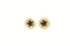 14K Yellow Gold Garnet Retro Flower Vintage Stud Earrings