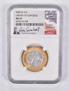 MS70 2000-W $10 Library Of Congress Bimetal Commemorative Everhart NGC