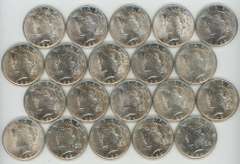 Choice BU Roll of twenty (20) 1922 Peace Silver Dollars. Fresh