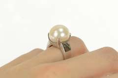 14K White Gold 14.5mm Pearl Retro Classic Cocktail Vintage Ring