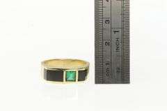 10K Yellow Gold Black Onyx Princess Syn. Emerald Squared Ring
