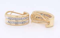 Gorgeous Yellow Gold Two Row Diamond Huggie Earrings