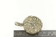 Sterling Silver Round Textured Nugget Abstract Heavy Medallion Pendant