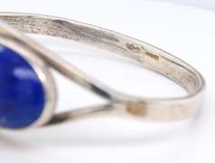 Vintage 925 Sterling Silver Signed Lapis Bangle Bracelet