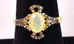 Enchanting 2.12CTS Opal & 0.24CTW Diamond Ring in Gold Plated Sterling Silver