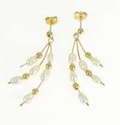 14K Yellow Gold Pearl Dangle Fringe Tassel Vintage Statement Earrings