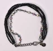 Black And Colorful Beaded Bracelet In Sterling Silver