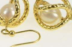 14K Yellow Gold Pearl Twist Cage Dangle Vintage Hook Back Earrings