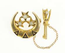 14K Yellow Gold Delta Delta Delta Crescent Moon Lapel Chain Pin/Brooch