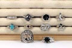 Sterling Silver Curated Ring Assortment Various Sizes & Styles (10 Ring Lot)
