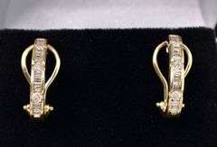 Beautiful Diamond J-Hoop Earrings In 14K Yellow Gold