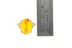 14K Yellow Gold Natural Amber Cabochon Vintage Cocktail Ring