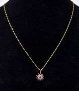 Comely Ruby And Diamond Pendant Necklace In 14K Yellow Gold