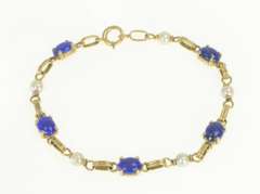 14K Yellow Gold 1960's Lapis Lazuli Pearl Vintage Chain Bracelet