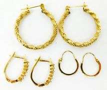 3 Pairs 14K Yellow Gold Hoop Earrings