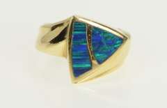 14K Yellow Gold Triangle Opal Inlay Geometric Statement Ring
