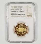 PF69 UCAM 1999 Great Britain 2 Gold Pounds - Rugby World Cup NGC