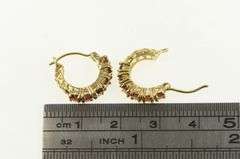 14K Yellow Gold Garnet Vintage Filigree Accent Statement Hoop Earrings