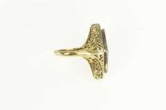 10K Yellow Gold Art Deco Black Onyx Filigree Elaborate Ring