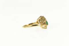 14K Yellow Gold Natural Emerald Diamond Flower Halo Bypass Ring