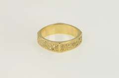 14K Yellow Gold Squared Floral Engraved Vintage Wedding Band Ring