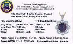 Gorgeous Massive 46.00CTS Cabochon-Cut Star Ruby & 3.94CTW White Sapphire Pendant Necklace in Gold P