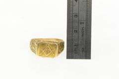 14K Yellow Gold 1940's Masonic Ornate G Compass Square Ring