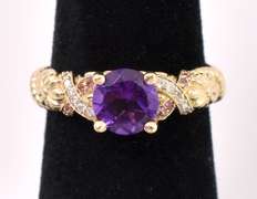 Amazing Purple Amethyst Ring In 14K Yellow Gold