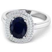Solid 14 Kt White Gold Midnight 2 Ct Blue Sapphire Diamond Ring