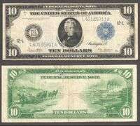 $10 1914 Fr.951c FRN Blue Seal and Serial numbers from the San Fran District VF