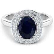 Solid 14 Kt White Gold Midnight 2 Ct Blue Sapphire Diamond Ring