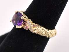 Amazing Purple Amethyst Ring In 14K Yellow Gold