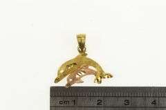 14K Yellow Gold Two Tone Diamond Cut Dolphin Ocean Motif Charm/Pendant