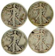 Four Different Walking Liberty Silver Half Dollars: 1940-1945