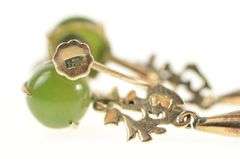 18K Yellow Gold 1960's Nephrite Chinese Screw Back Dangle Earrings