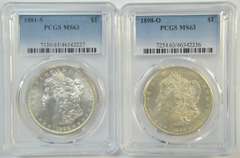 Choice BU 1881-S & 1898-O Morgan Silver Dollars. PCGS MS63