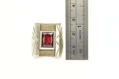 Sterling Silver Garnet Squared Southwestern Stamped OA Ring