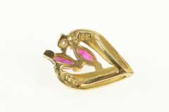 10K Yellow Gold Marquise Ruby Cluster Tear Drop Classic Pendant