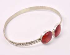 Red Stone Cuff Bracelet In Sterling Silver