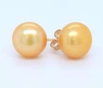 Elegant Yellow Gold Golden Pearl Stud Earrings