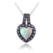 Sterling Silver Created White Opal & Amethyst Pendant