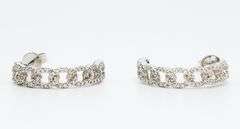 Massive 18k White Gold Diamond Studded Curb Chain Earrings
