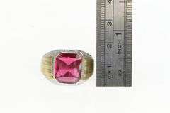 10K White Gold 1930's Two Tone Syn. Ruby Ornate Men's Ring
