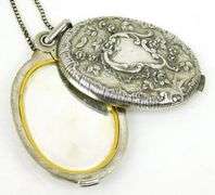 Antique French Sterling Sliding Mirror Pendant & Chain