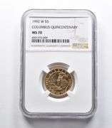 MS70 1992-W $5 Columbus Quincentenary Gold Commemorative NGC